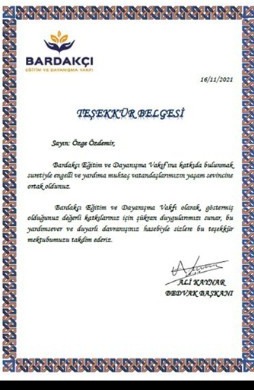 Certificate of Appreciation — Özge Özdemir