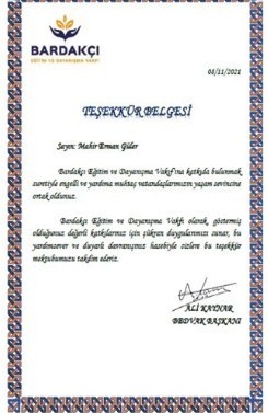 Certificate of Appreciation — Mahir Erman Güler